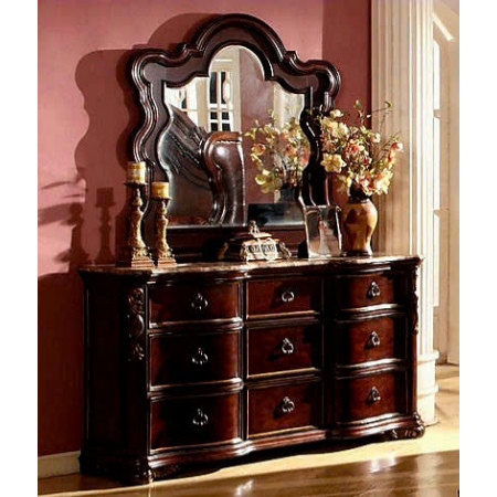 MB6615 - Imperial : Tủ Ngang 9 Ngăn Kéo Mặt Đá Và Khung Gương